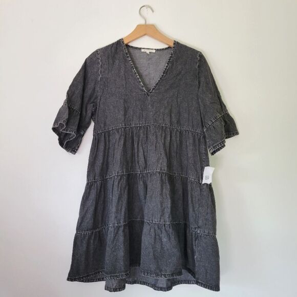 Baevely Gray Denim Tiered Dress S Mini NWT - Picture 1 of 7